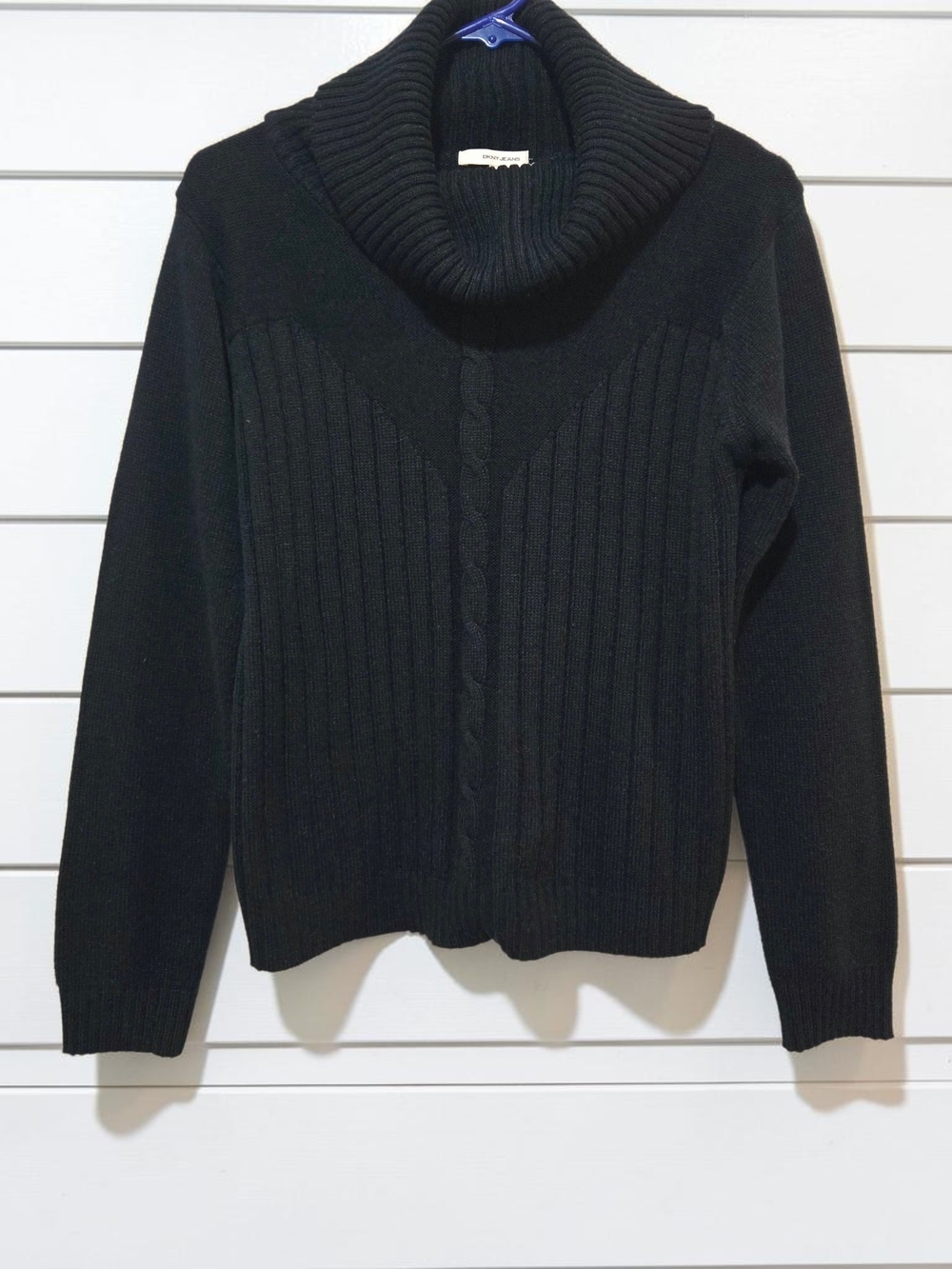 DKNY Jeans Vintage Y2K Black Cowl Neck Ribbed Chevron Knit Sweater M